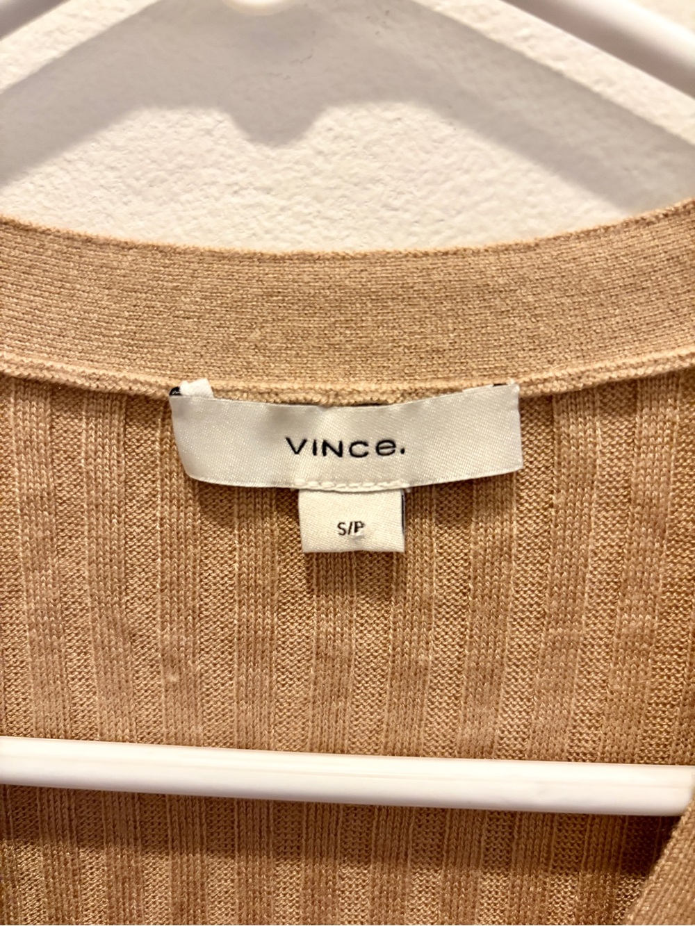 Vince Camel Ribbed V-Neck Button Cardigan - Picture 3 of 4